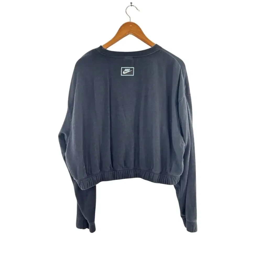 Nike Women’s Large Navy Cropped Logo Crewneck Sweatshirt Oversized Athleisure